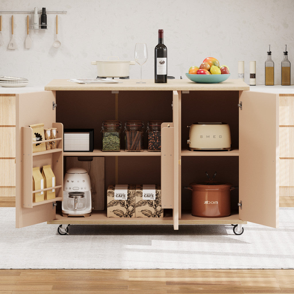 51" Natural Wood Rolling Kitchen Island-8