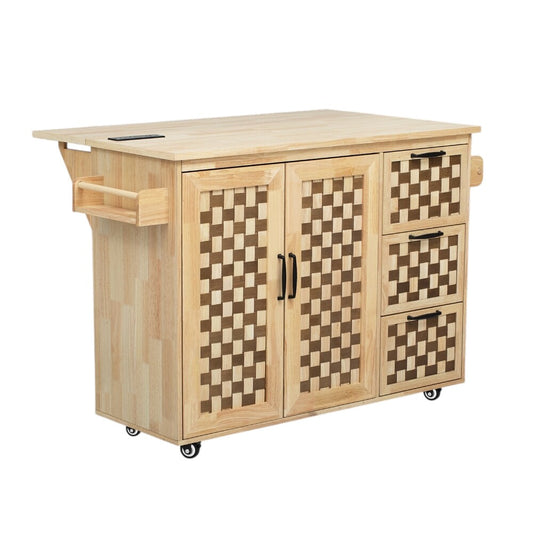 53" Natural Wood Rolling Kitchen Island-1