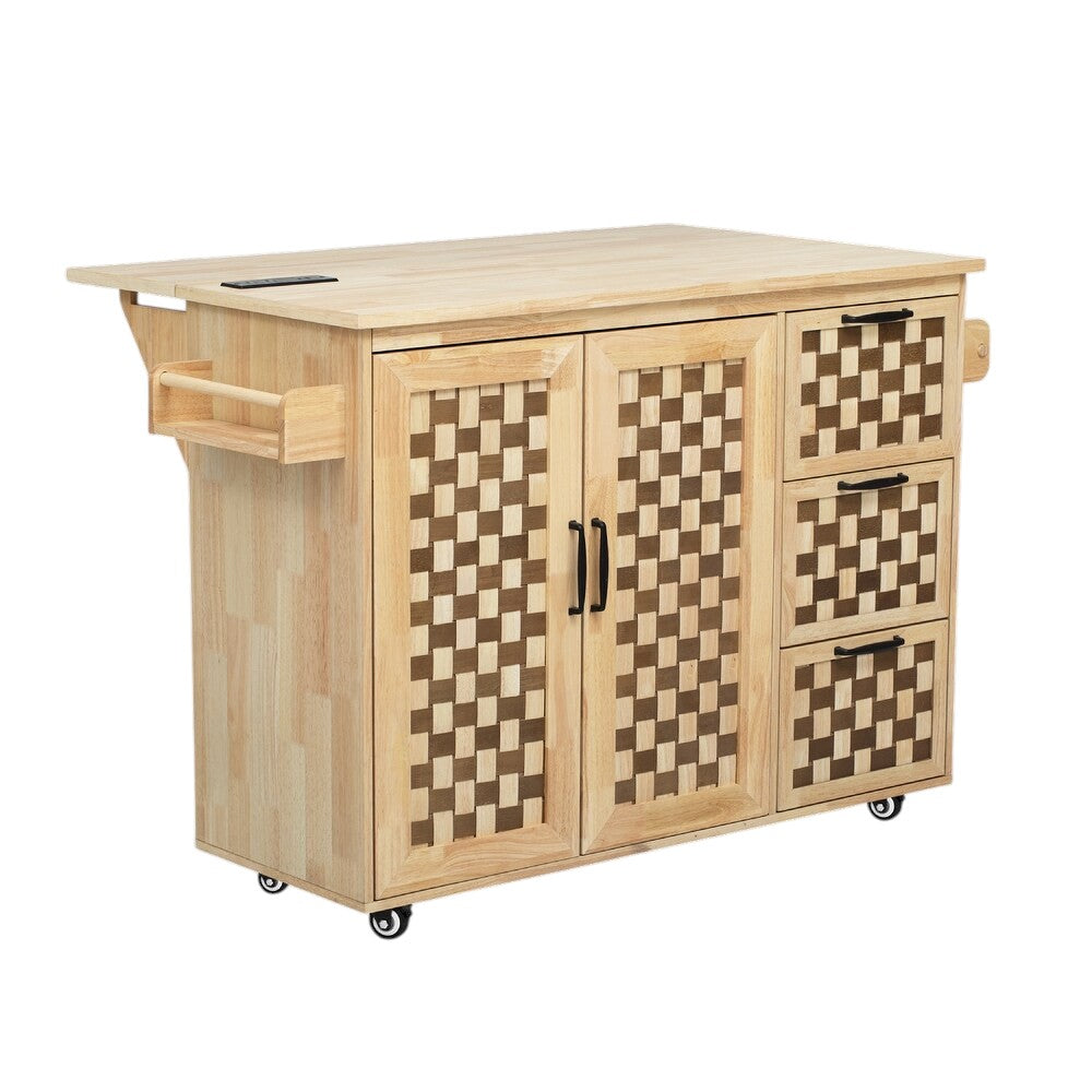 53" Natural Wood Rolling Kitchen Island-2