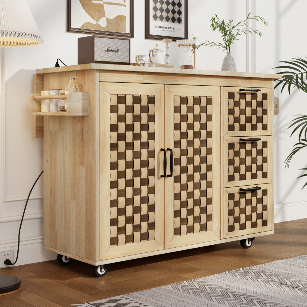 53" Natural Wood Rolling Kitchen Island-5