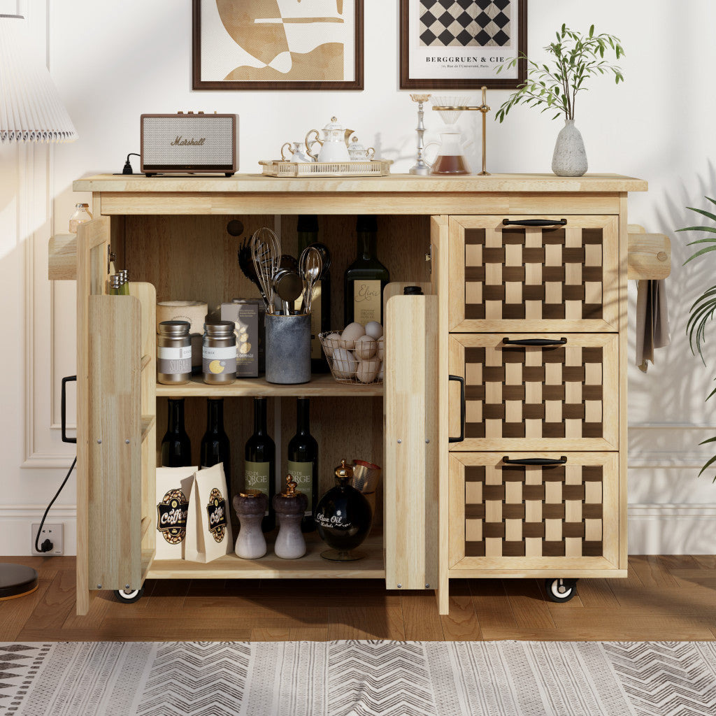 53" Natural Wood Rolling Kitchen Island-6