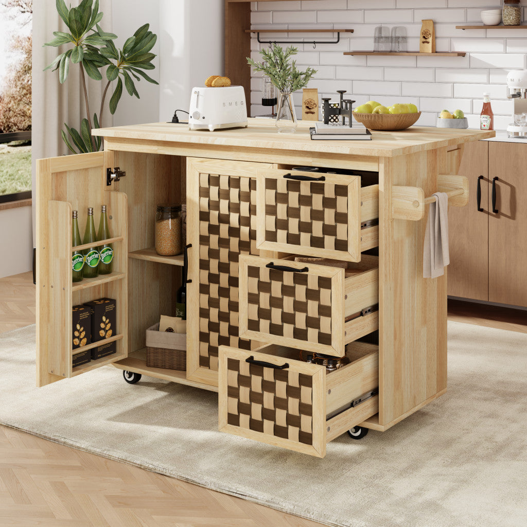 53" Natural Wood Rolling Kitchen Island-7
