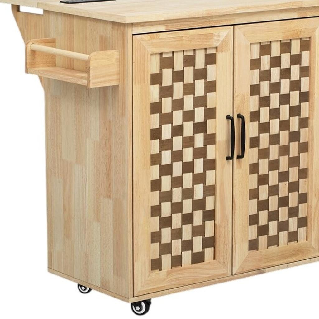 53" Natural Wood Rolling Kitchen Island-4