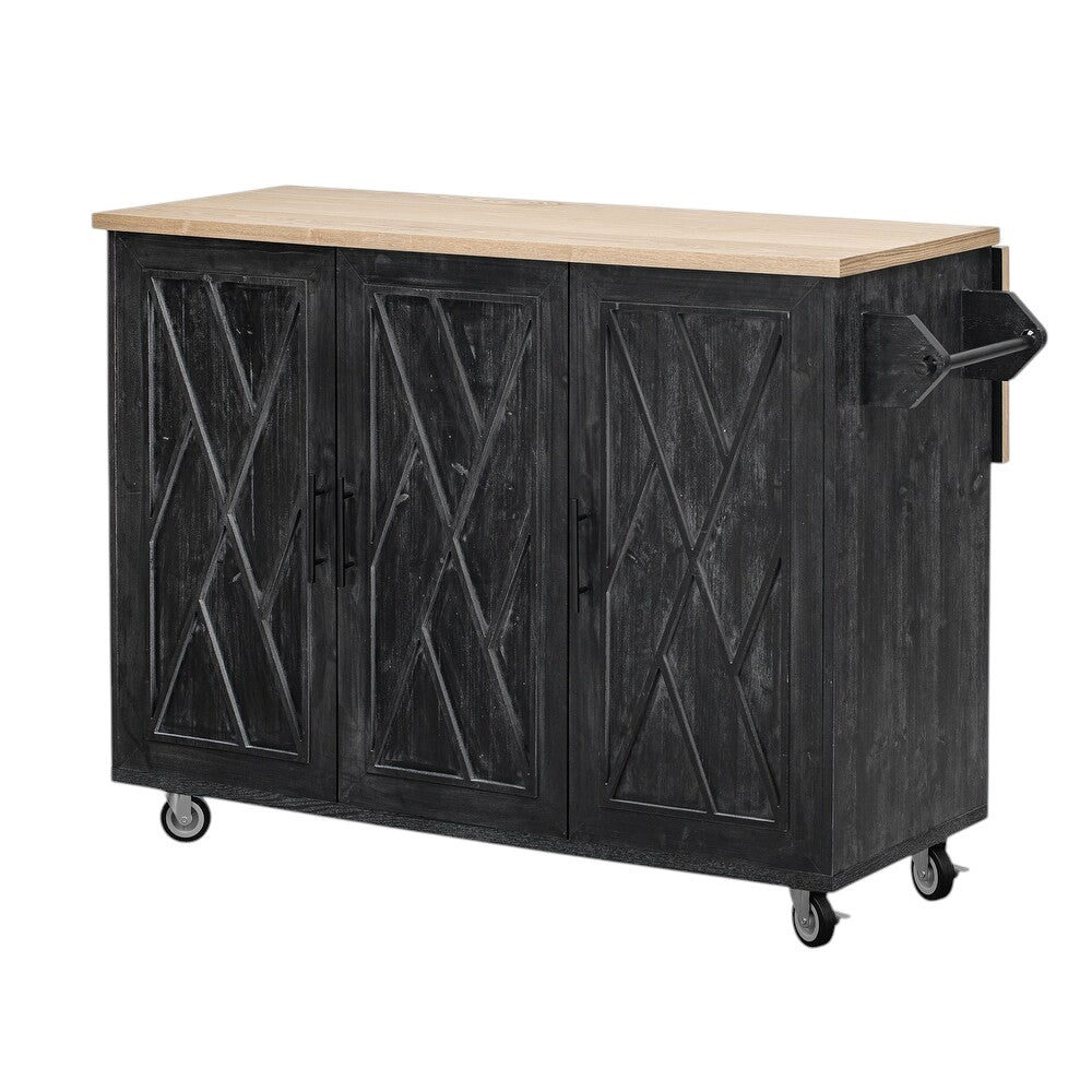 51" Black Wood Rolling Kitchen Island-1