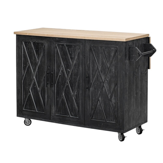 51" Black Wood Rolling Kitchen Island-1