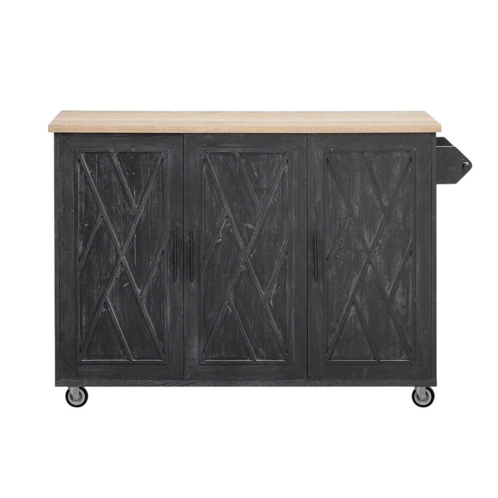 51" Black Wood Rolling Kitchen Island-2