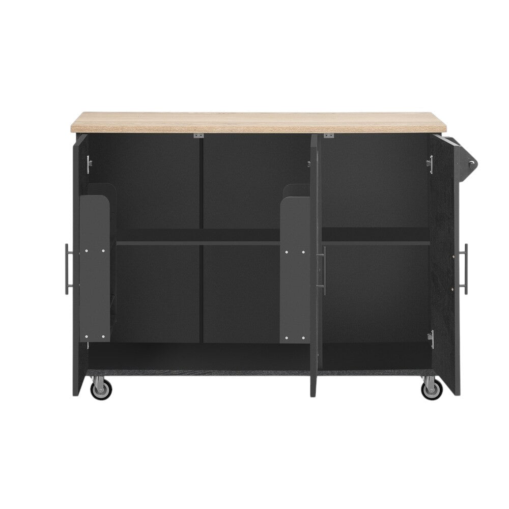 51" Black Wood Rolling Kitchen Island-3