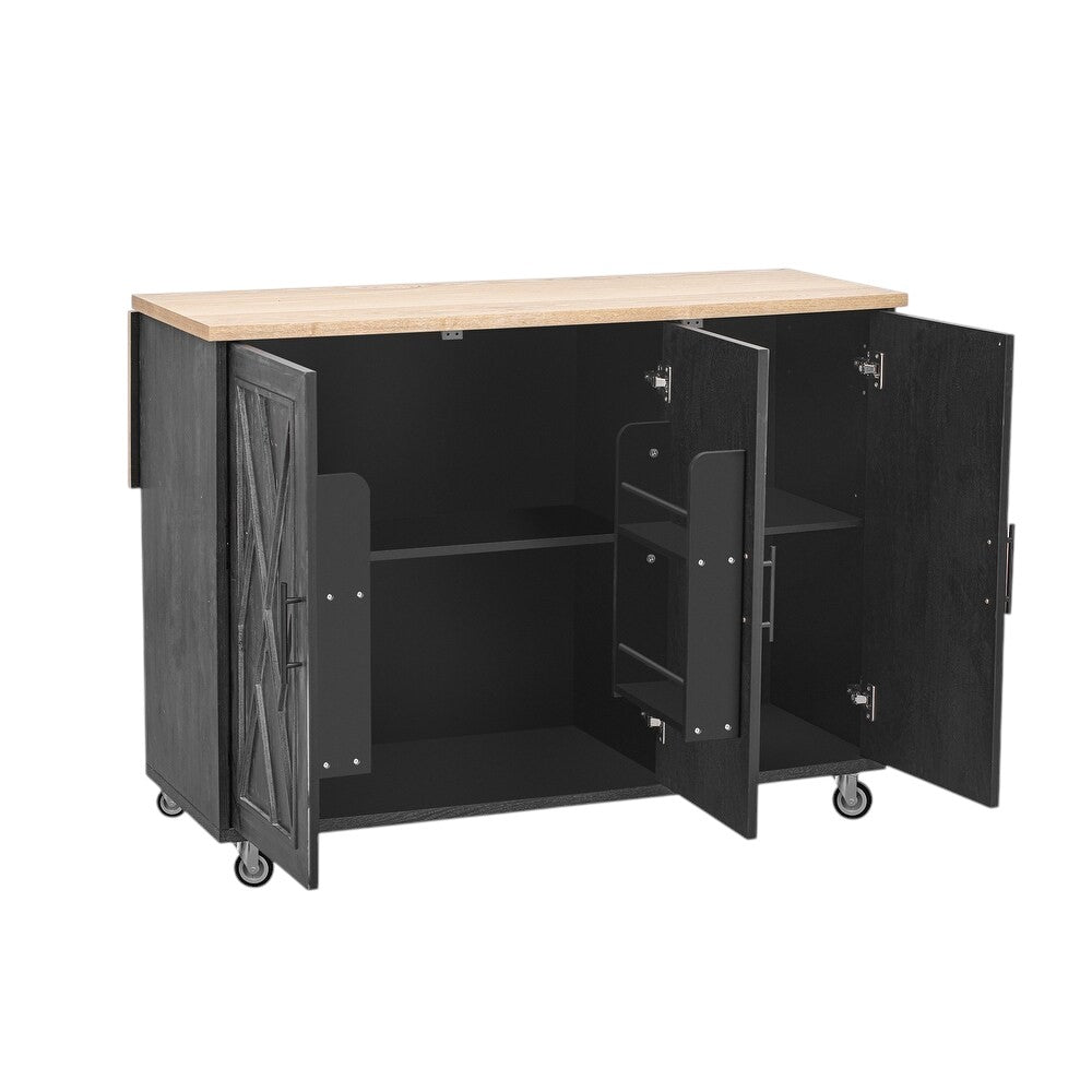51" Black Wood Rolling Kitchen Island-4