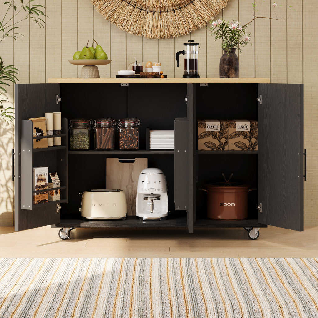 51" Black Wood Rolling Kitchen Island-8