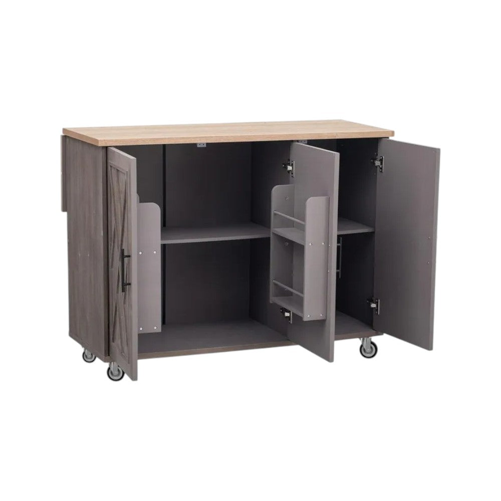 51" Brown Wood Rolling Kitchen Island-3
