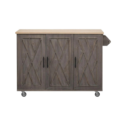 51" Brown Wood Rolling Kitchen Island-1