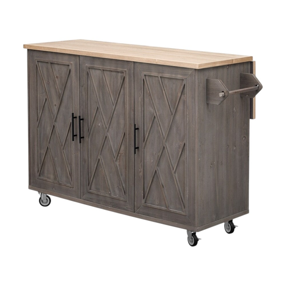 51" Brown Wood Rolling Kitchen Island-2