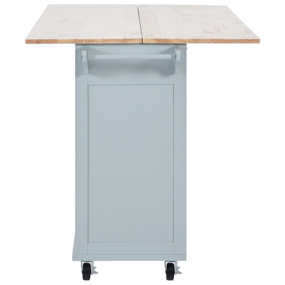 49" Light Blue Wood Rolling Kitchen Island With Storage-3
