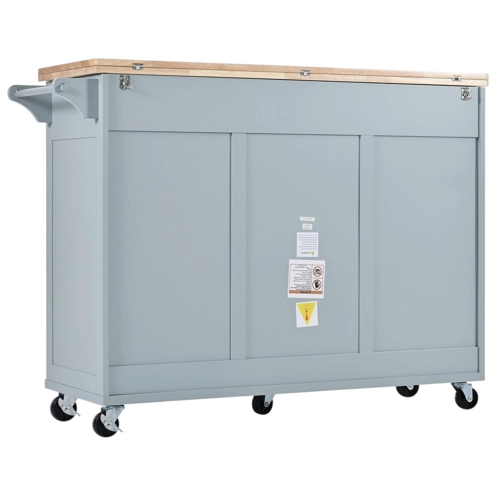 49" Light Blue Wood Rolling Kitchen Island With Storage-4