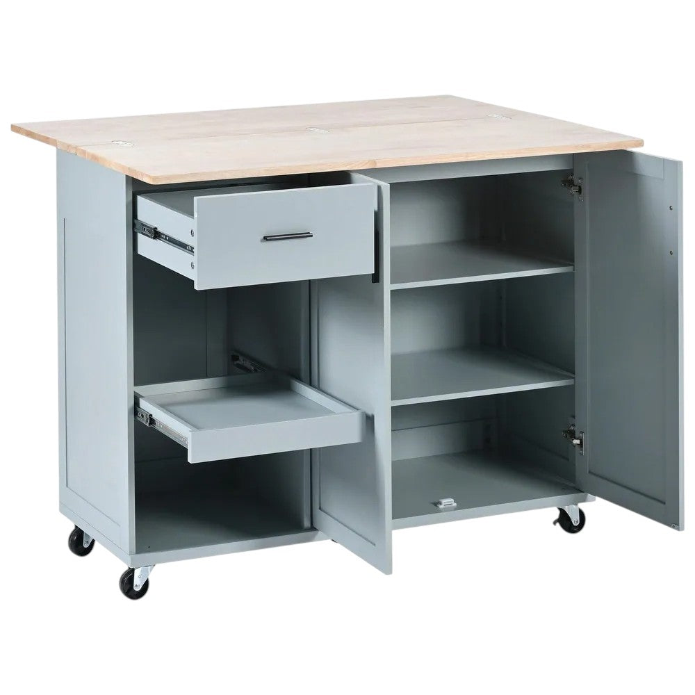 49" Light Blue Wood Rolling Kitchen Island With Storage-5