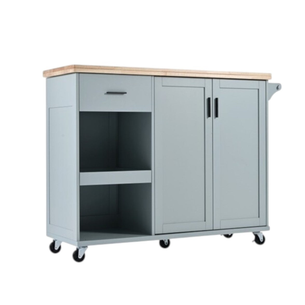 49" Light Blue Wood Rolling Kitchen Island With Storage-2