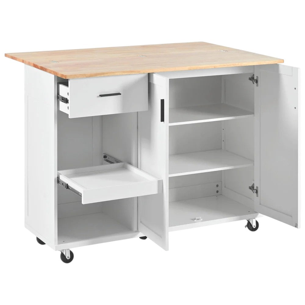 49" White Wood Rolling Kitchen Island With Storage-3