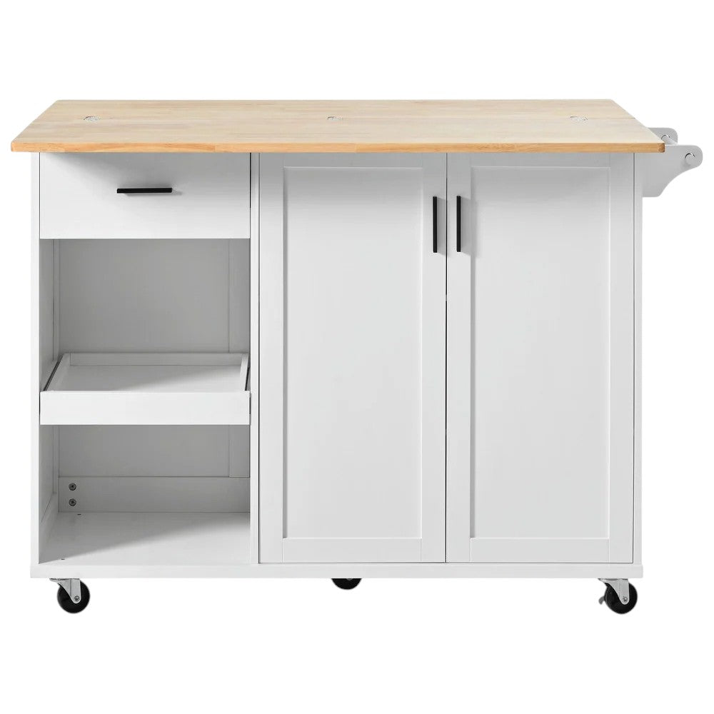 49" White Wood Rolling Kitchen Island With Storage-2