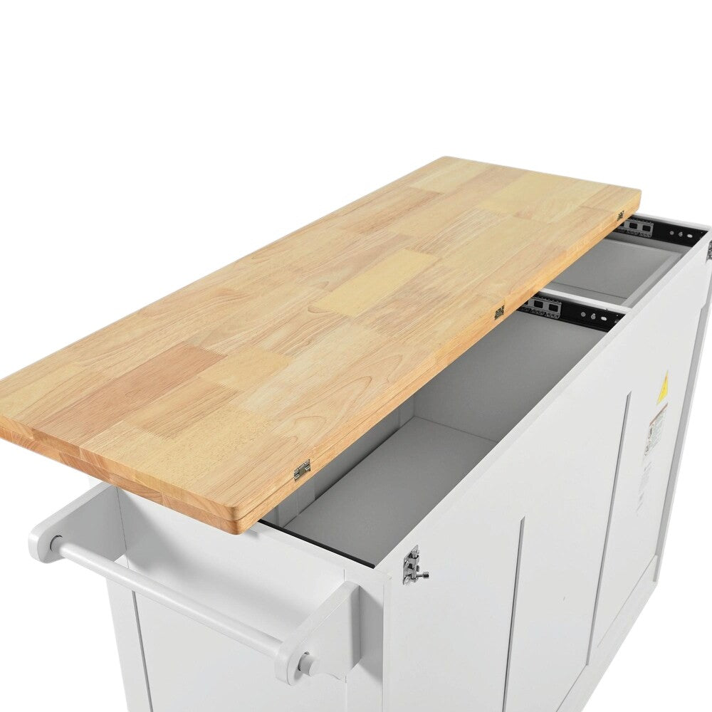 49" White Wood Rolling Kitchen Island With Storage-6