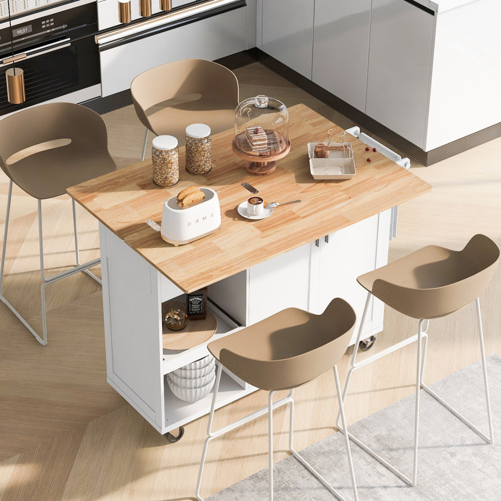 49" White Wood Rolling Kitchen Island With Storage-7