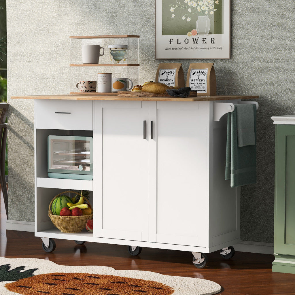 49" White Wood Rolling Kitchen Island With Storage-8