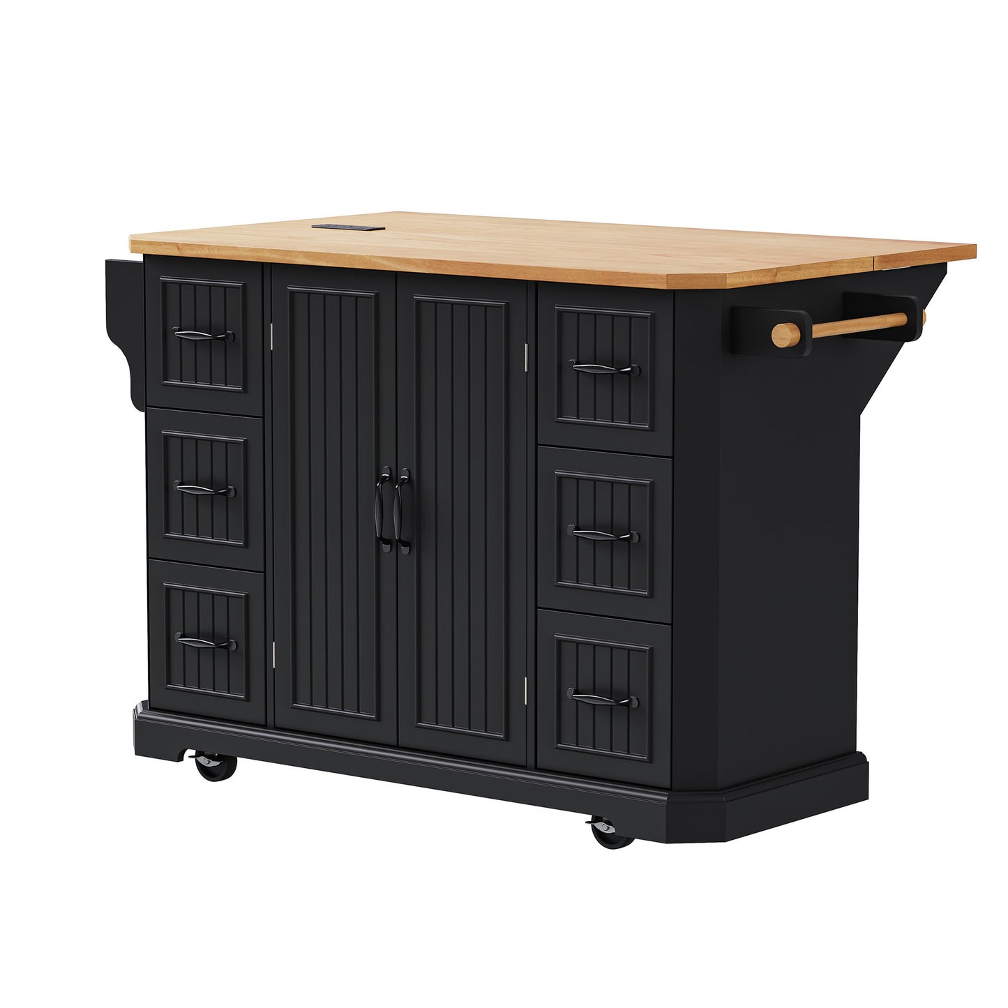 56" Black Wood Rolling Kitchen Island-1