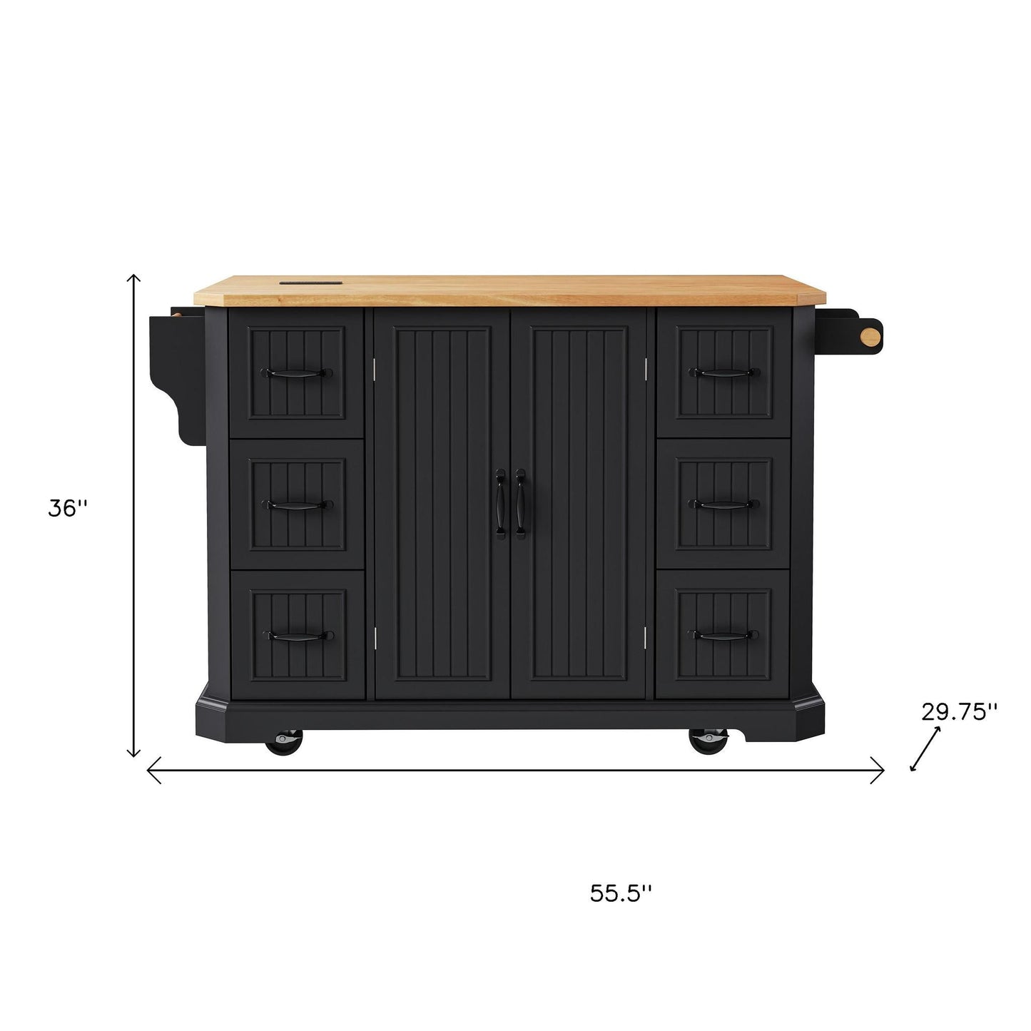 56" Black Wood Rolling Kitchen Island-8