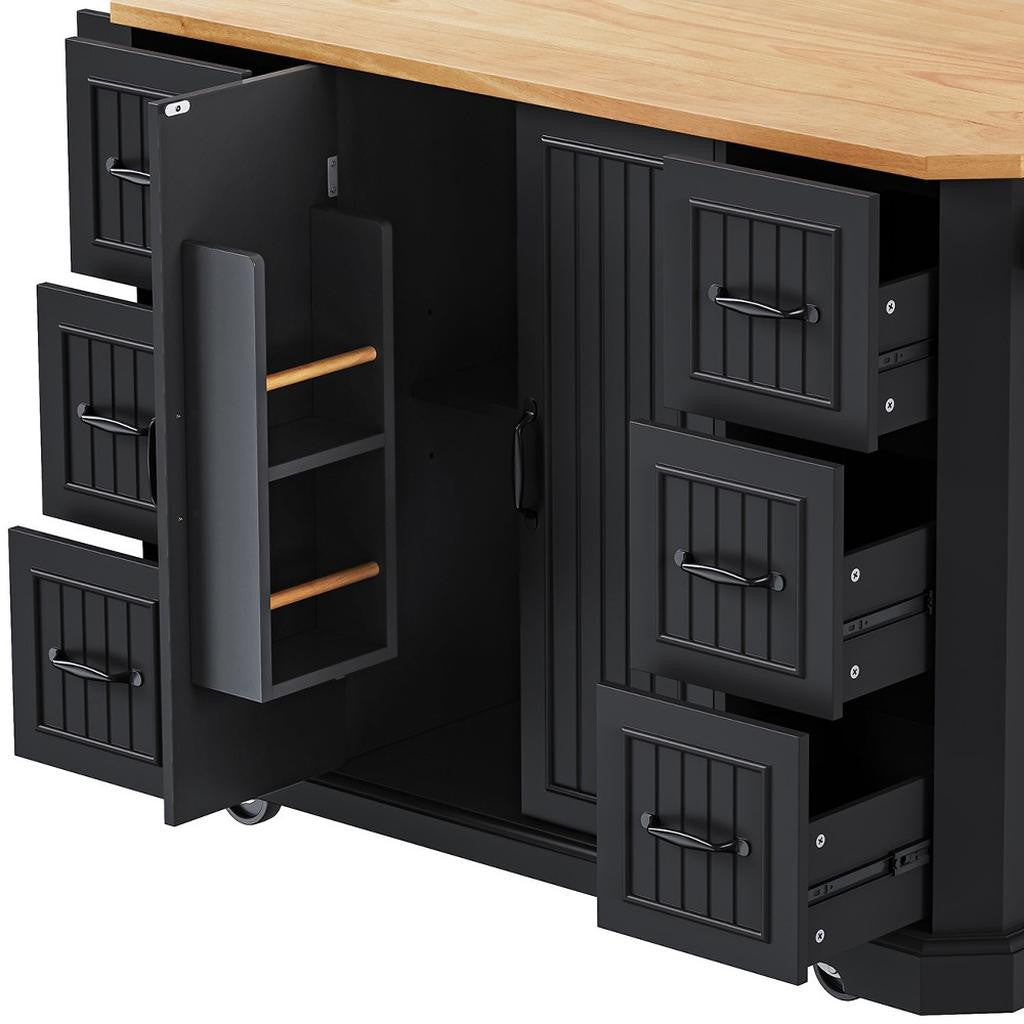56" Black Wood Rolling Kitchen Island-7