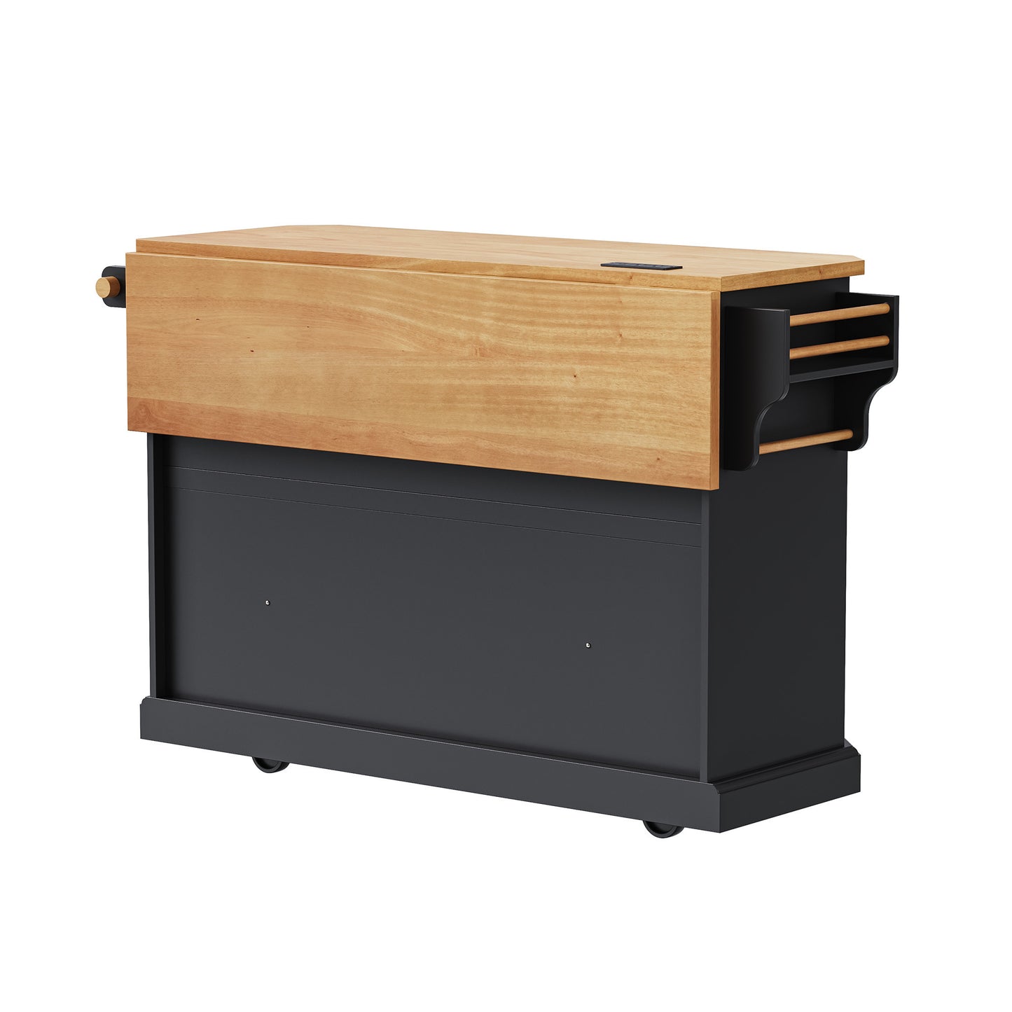 56" Black Wood Rolling Kitchen Island-4