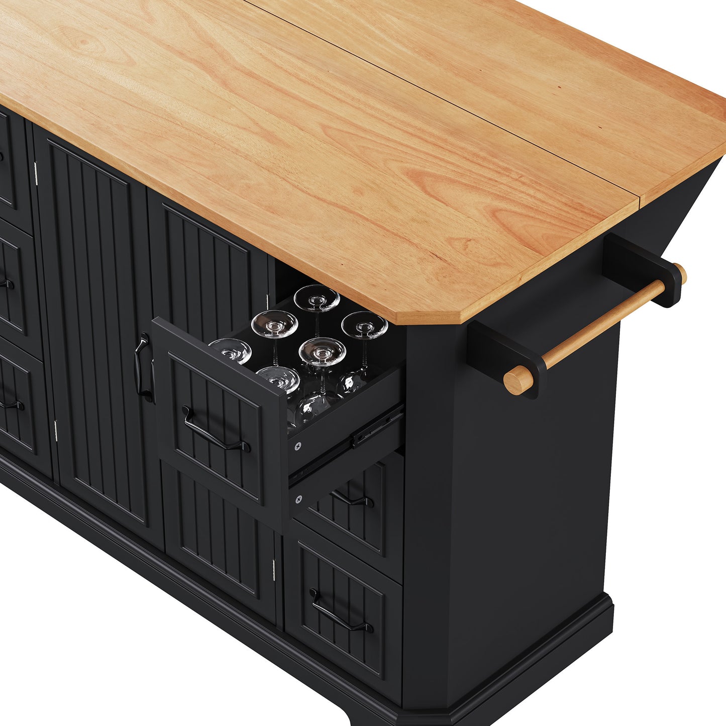 56" Black Wood Rolling Kitchen Island-6