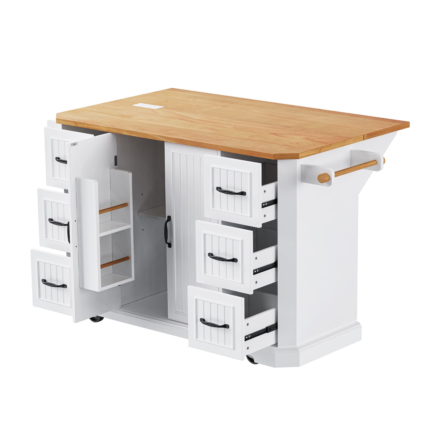 56" White Wood Rolling Kitchen Island-3