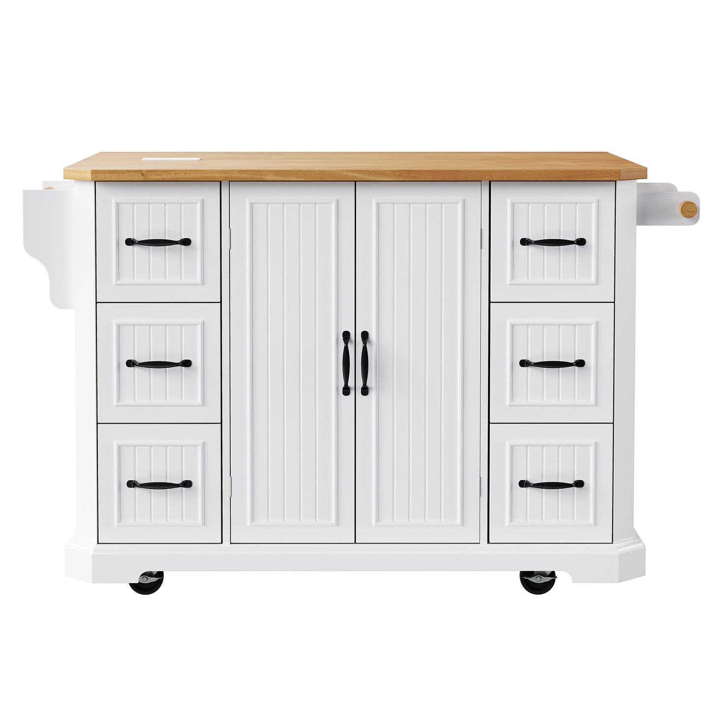 56" White Wood Rolling Kitchen Island-2