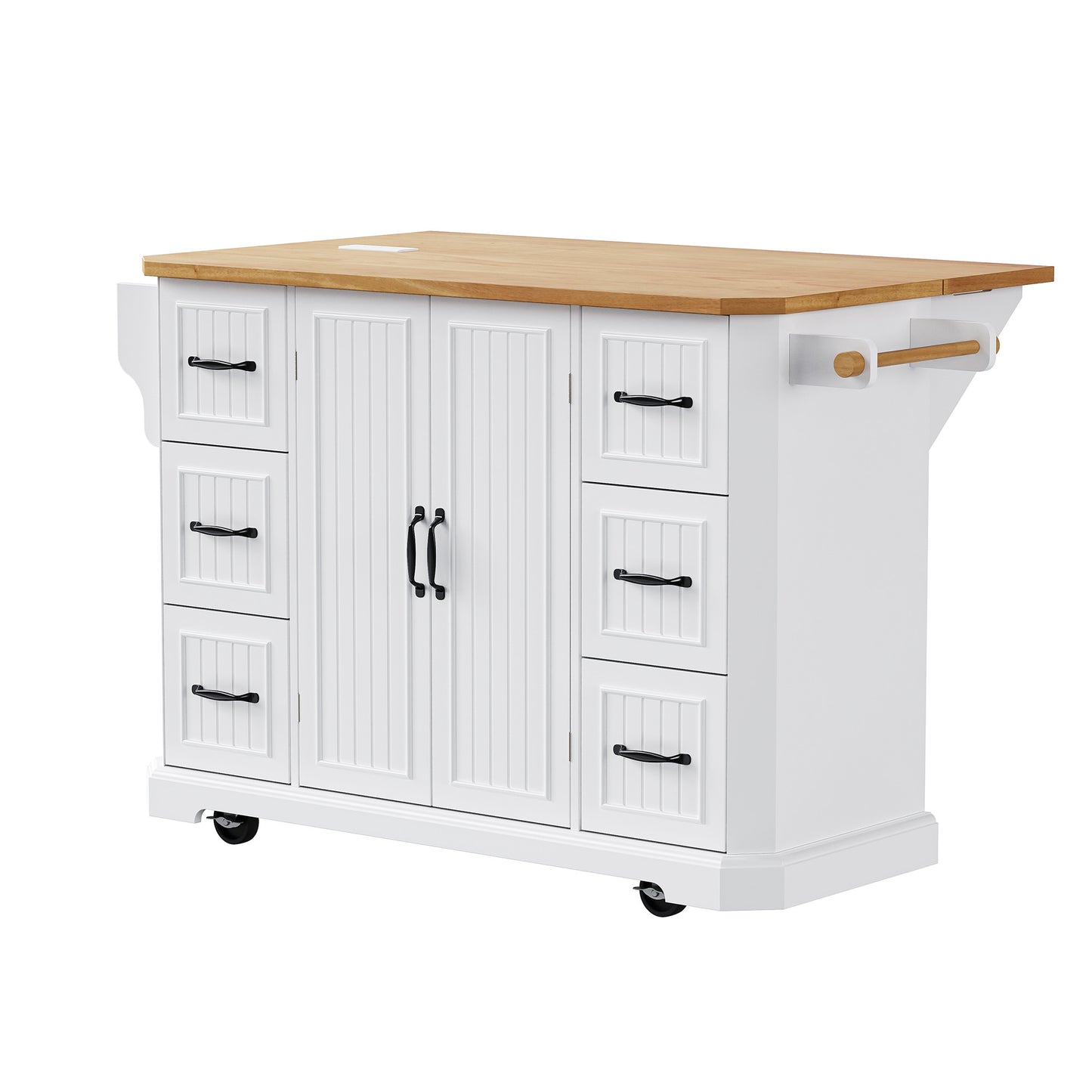 56" White Wood Rolling Kitchen Island-1
