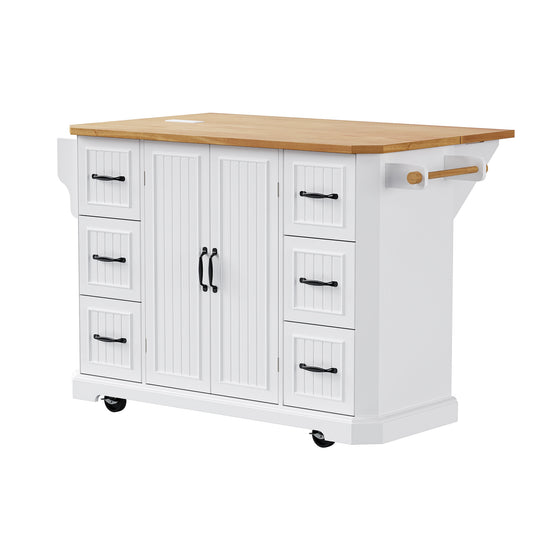 56" White Wood Rolling Kitchen Island-1