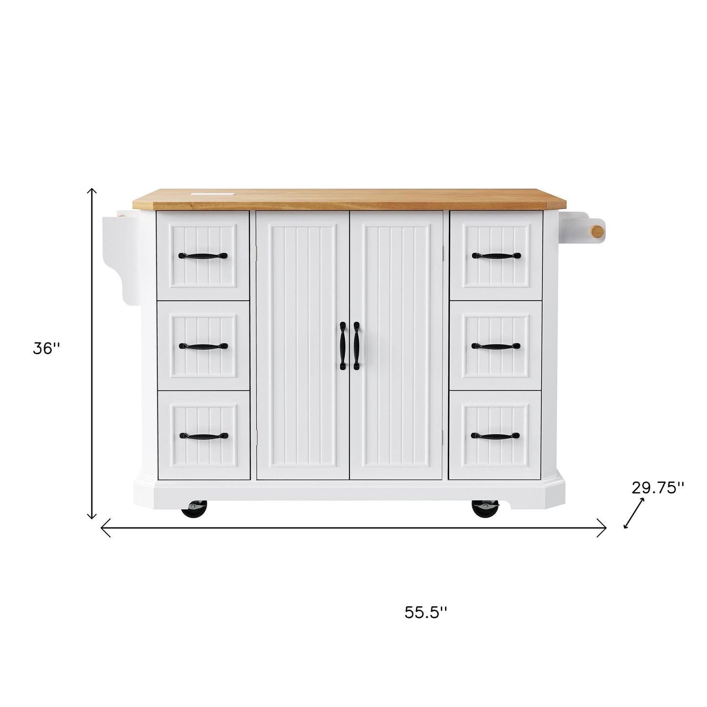 56" White Wood Rolling Kitchen Island-6