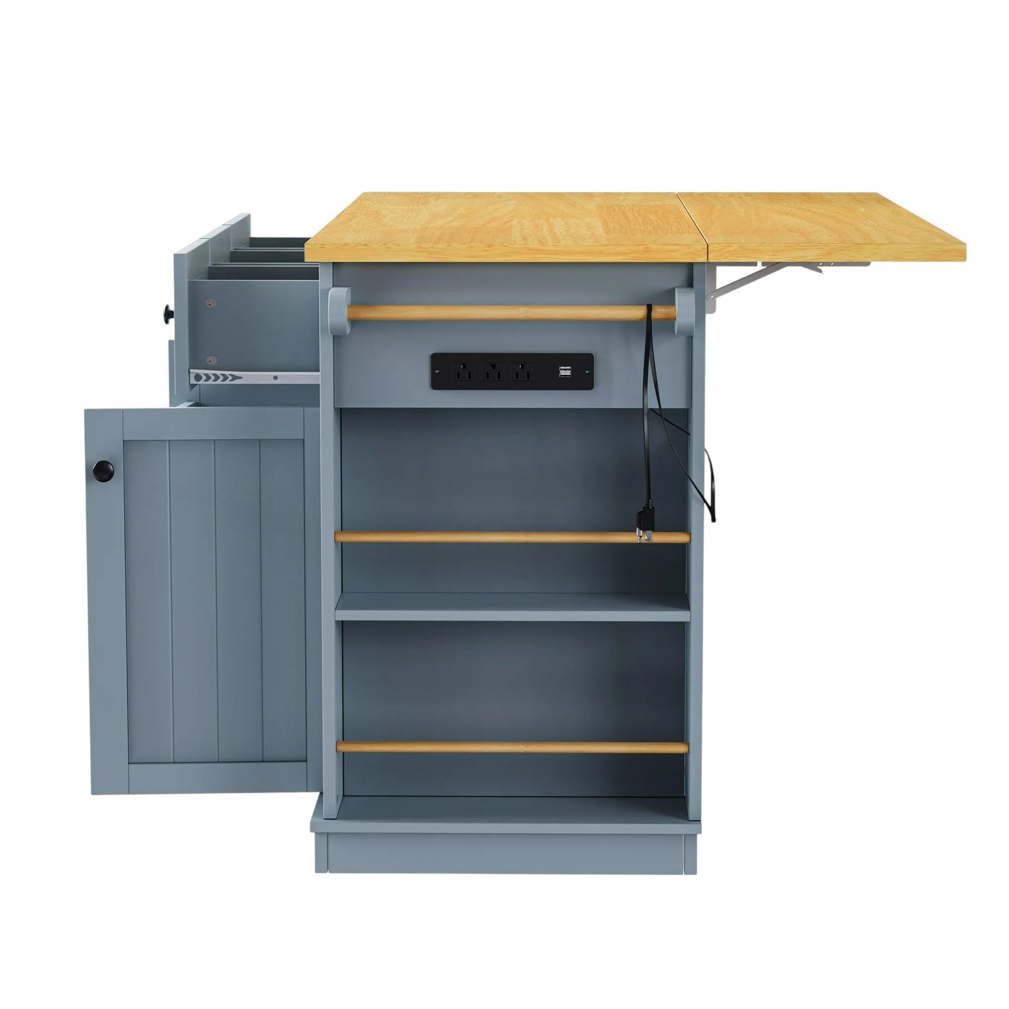 53" Light Blue Wood Rolling Kitchen Island Set With Storage-5