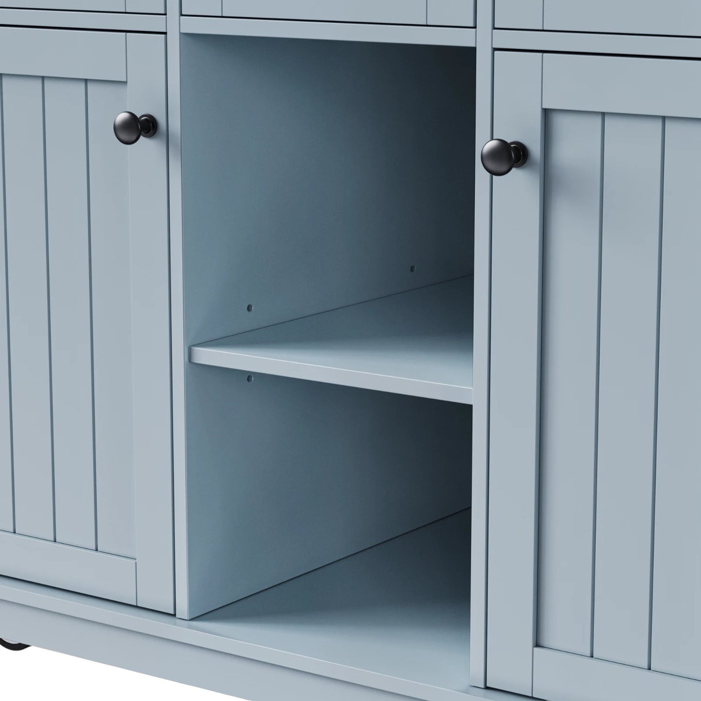 53" Light Blue Wood Rolling Kitchen Island Set With Storage-8