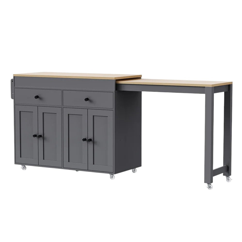 51" Gray Wood Rolling Kitchen Island-3