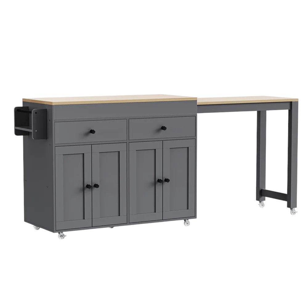 51" Gray Wood Rolling Kitchen Island-1