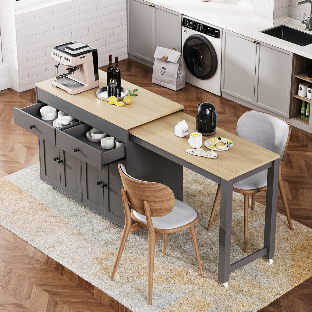 51" Gray Wood Rolling Kitchen Island-6