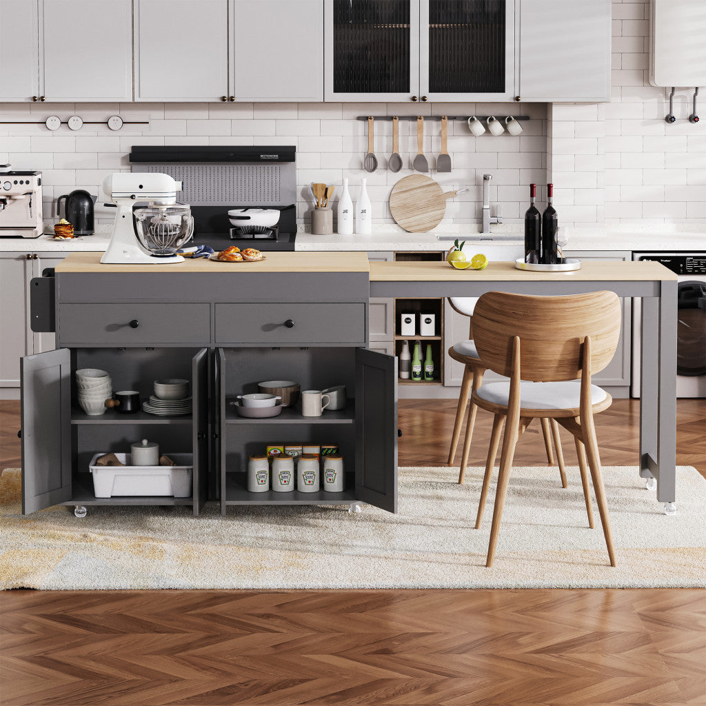 51" Gray Wood Rolling Kitchen Island-7