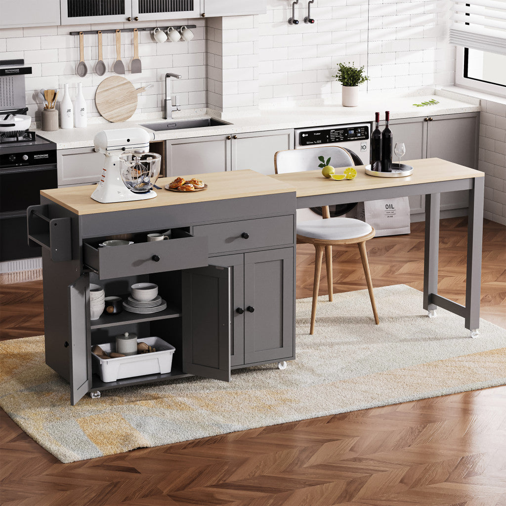 51" Gray Wood Rolling Kitchen Island-8