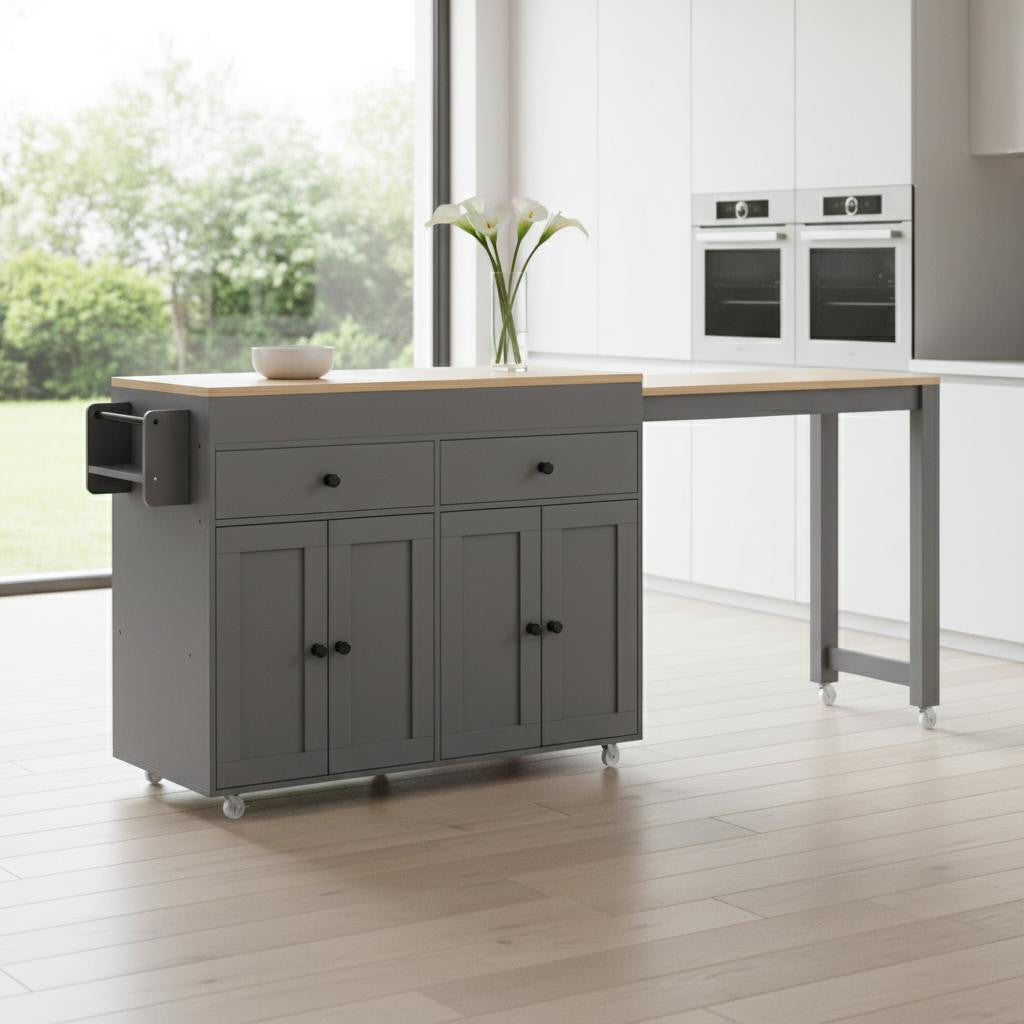 51" Gray Wood Rolling Kitchen Island-0