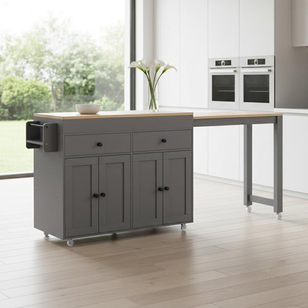 51" Gray Wood Rolling Kitchen Island-0