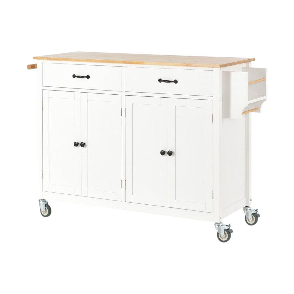 51" White Wood Rolling Kitchen Island-1