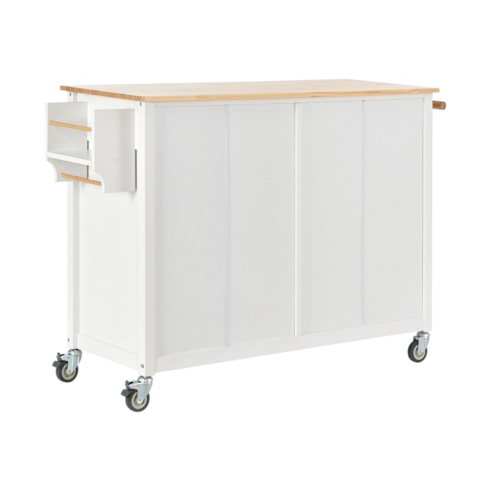 51" White Wood Rolling Kitchen Island-3