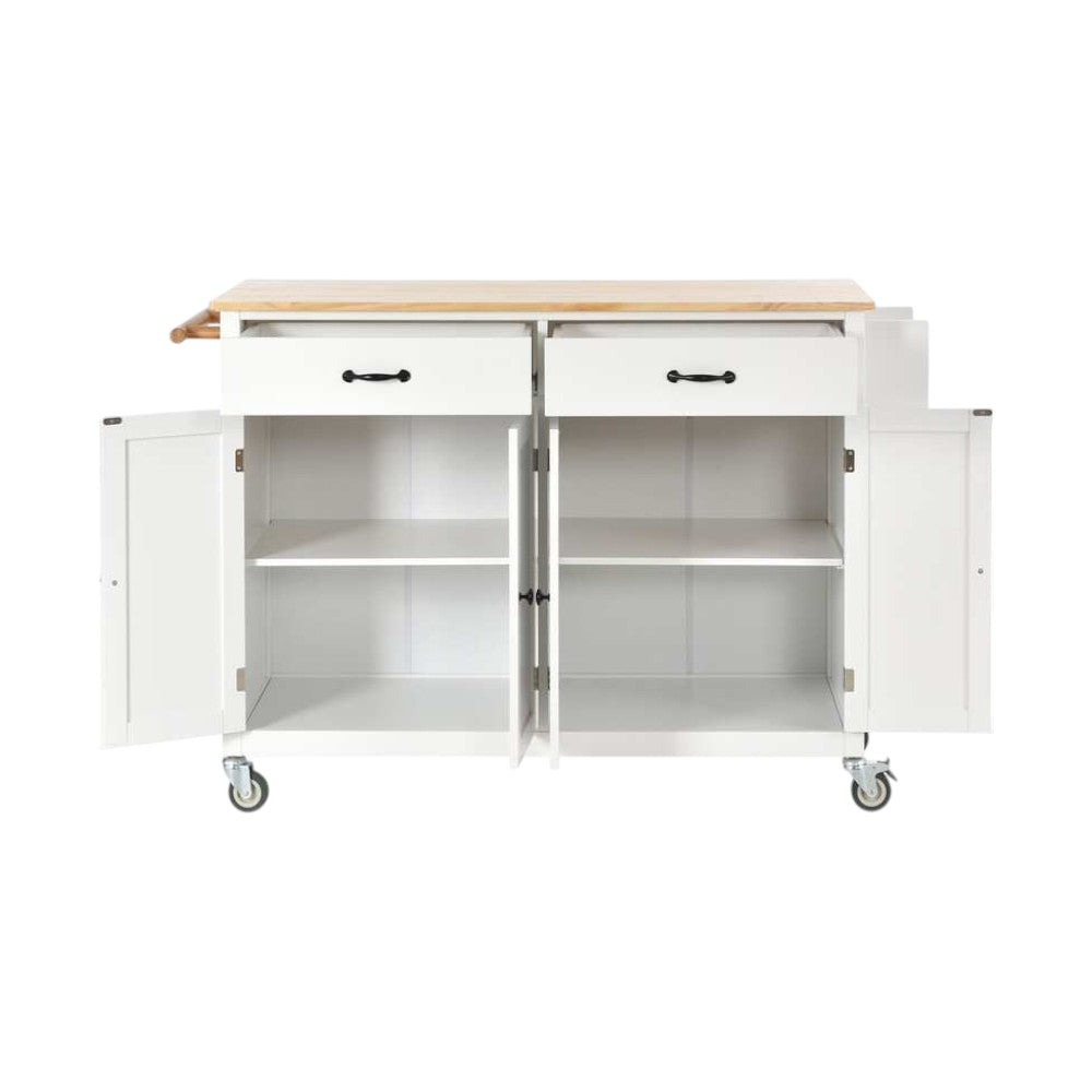 51" White Wood Rolling Kitchen Island-4