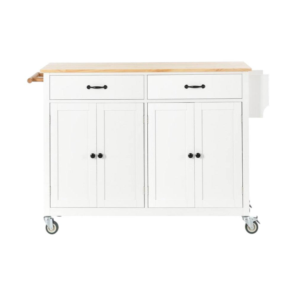 51" White Wood Rolling Kitchen Island-2