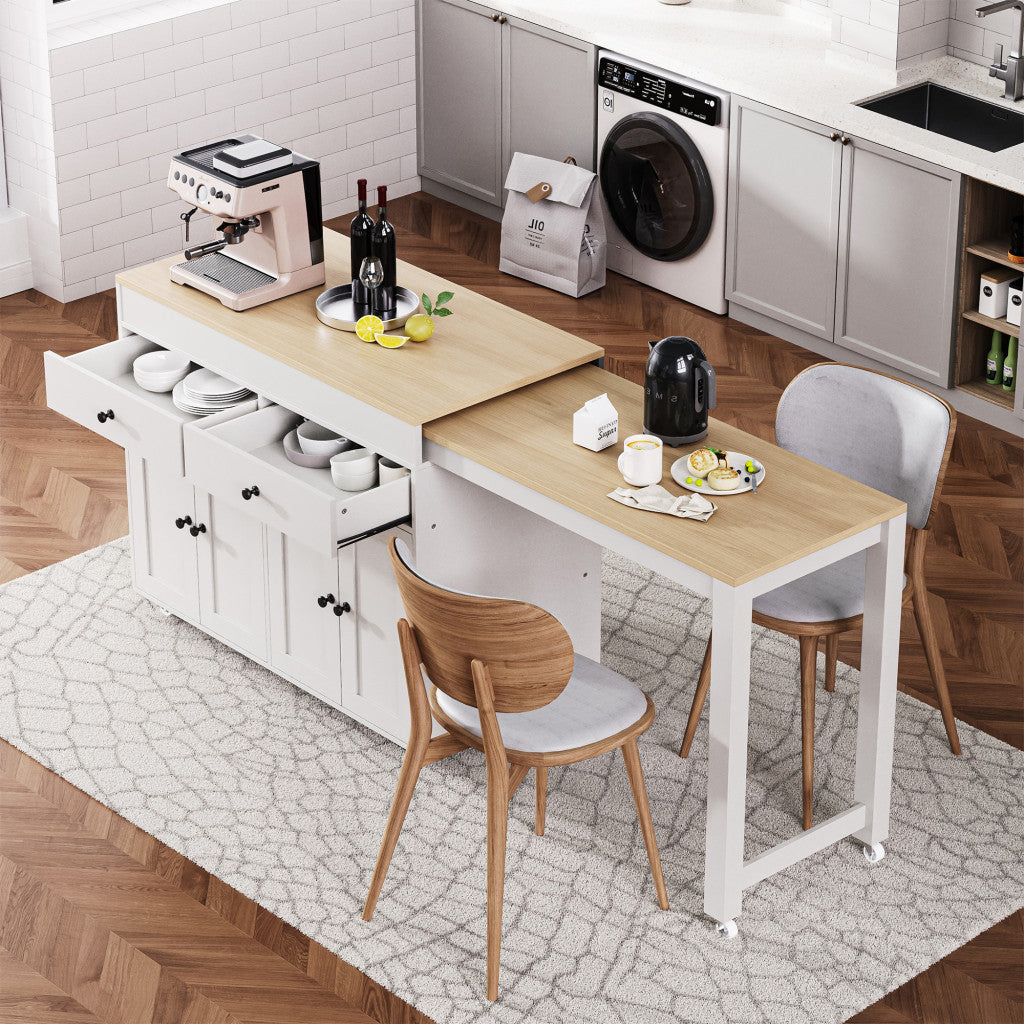 51" White Wood Rolling Kitchen Island-8