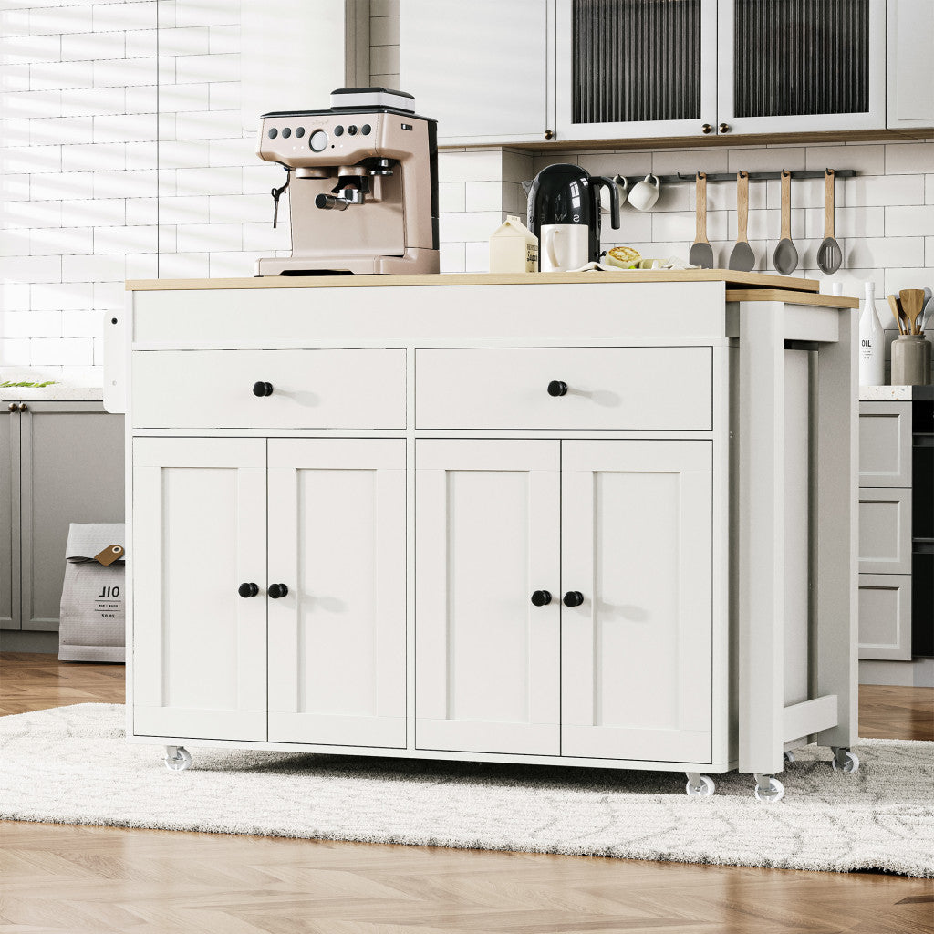51" White Wood Rolling Kitchen Island-7